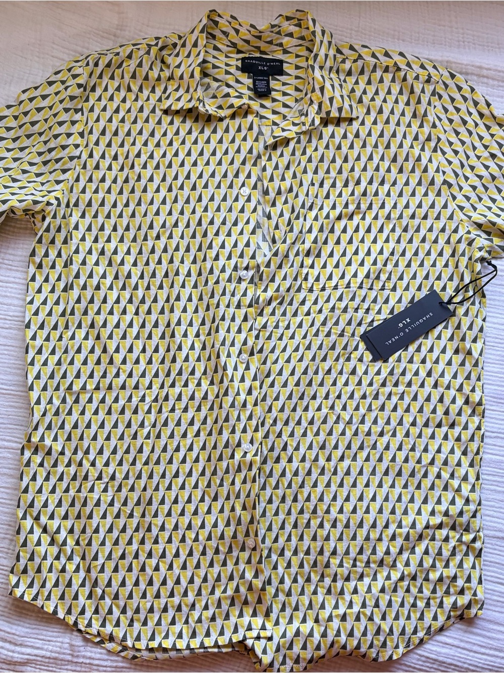 NWT Men XL Tall Yellow Geometric Short Sleeve Button-Down Shirt